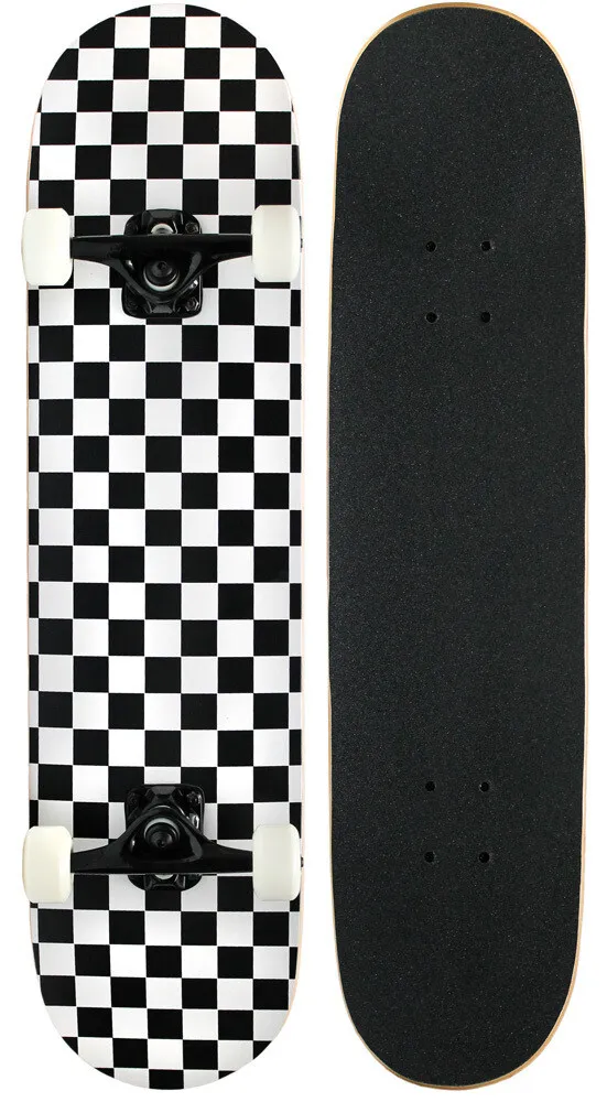 PATRÓN CHECKER 7,75 completo prefabricado de monopatín PRO en negro / blanco