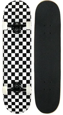 PATRÓN CHECKER 7,75 completo prefabricado de monopatín PRO en negro / blanco — vista 4