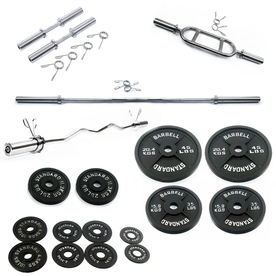 CONJUNTO OLIMPICO HIERRO 310 LBS CON BARRAS Z, TRICEP Y MANCUERNAS