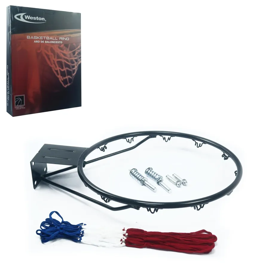 ARO DE BALONCESTO OFICIAL 18" SOLIDO FLEXIBLE CON RED NEGRO