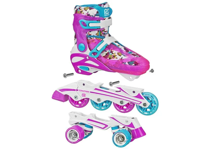 Roller Derby Sprinter Girl's 2 en 1 Quad Roller y patines en línea Combo, cebra (tamaño 3-6) — vista 3