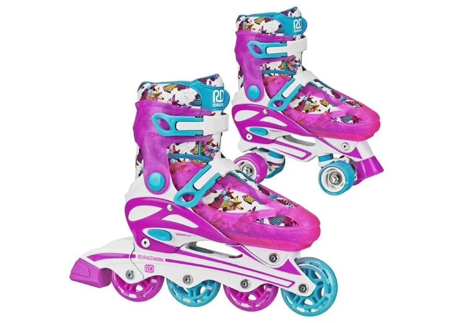 Roller Derby Sprinter Girl's 2 en 1 Quad Roller y patines en línea Combo, cebra (tamaño 3-6) — vista 4