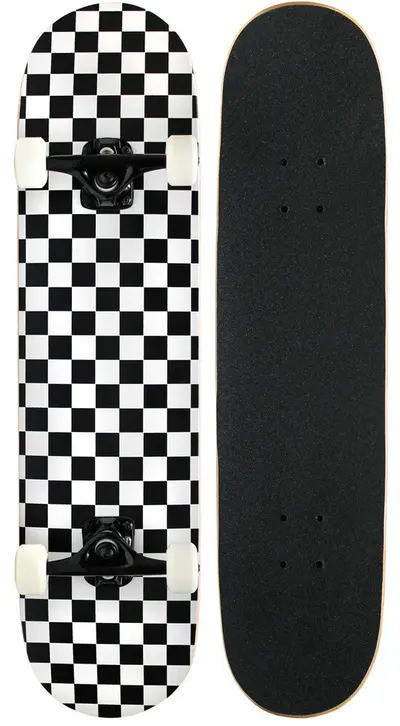 PATRÓN CHECKER 7,75 completo prefabricado de monopatín PRO en negro / blanco
