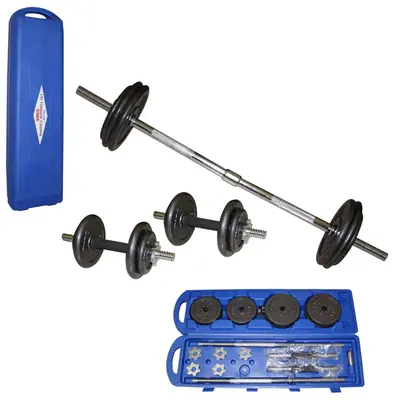 SET MANCUERNA Y BARRA 50KG/110LBS EN MALETA BLK