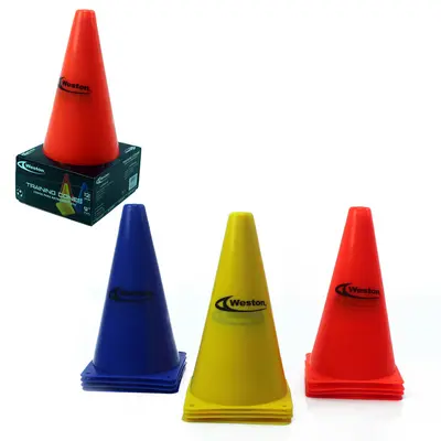 SET 12 PCS CONO PLASTICO 9" YELLOW BLUE ORANGE
