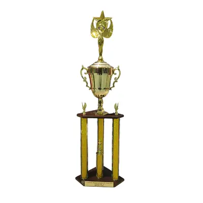 Trofeo 3 columnas con copa y figura